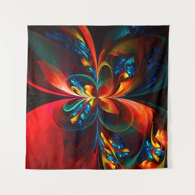 Modern Floral Abstract Art Orange Blue Pattern #14 Tapestry (Front)
