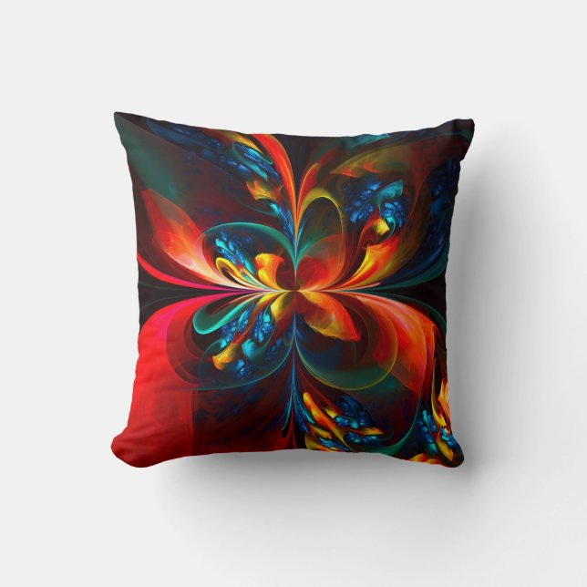 Modern Floral Abstract Art Orange Blue Pattern #14 Throw Pillow (Front)