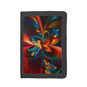 Modern Floral Abstract Art Orange Blue Pattern #14 Tri-fold Wallet