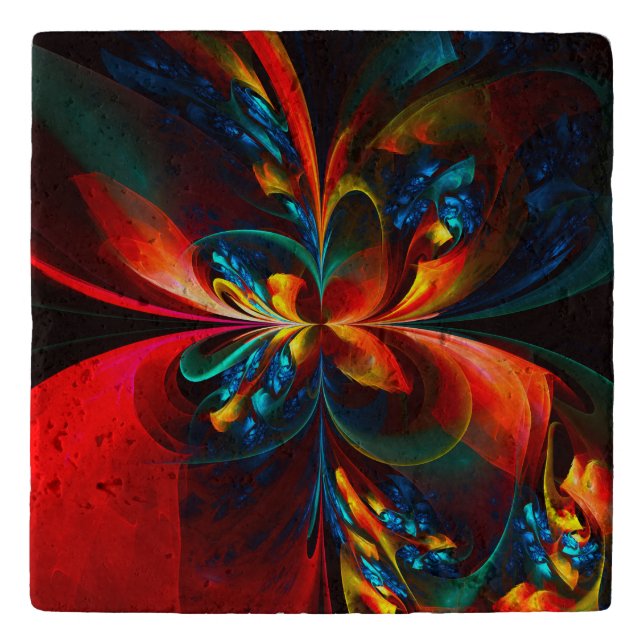 Modern Floral Abstract Art Orange Blue Pattern #14 Trivet (Front)