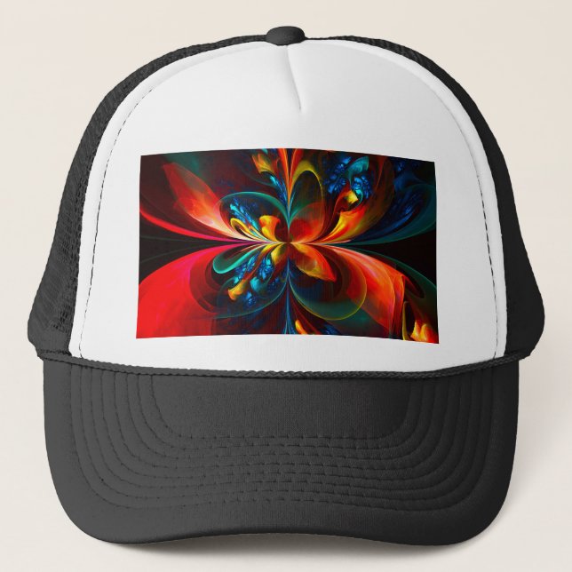 Modern Floral Abstract Art Orange Blue Pattern #14 Trucker Hat (Front)