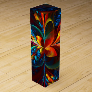 Modern Floral Abstract Art Orange Blue Pattern #14 Wine Box