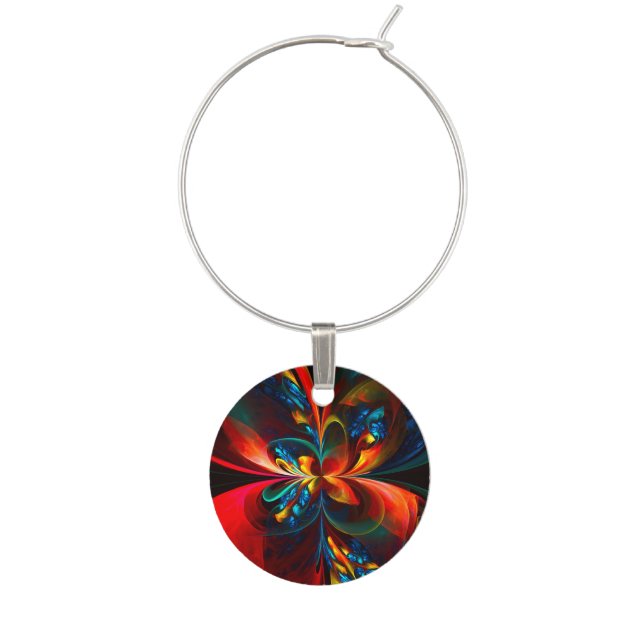 Modern Floral Abstract Art Orange Blue Pattern #14 Wine Charm (Front)