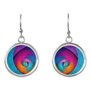 Modern Floral Abstract Art Pink Blue Pattern #17 Earrings