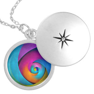 Modern Floral Abstract Art Pink Blue Pattern #17 Locket Necklace