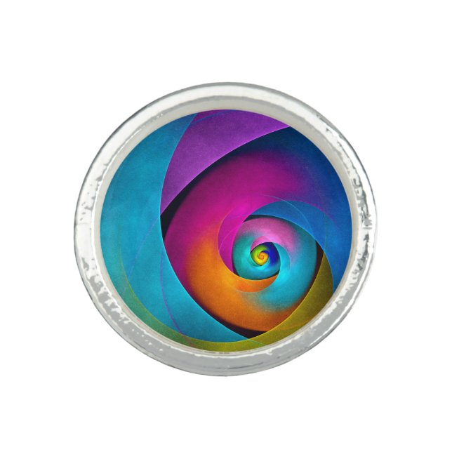 Modern Floral Abstract Art Pink Blue Pattern #17 Ring (Front)