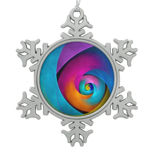 Modern Floral Abstract Art Pink Blue Pattern #17 Snowflake Pewter Christmas Ornament
