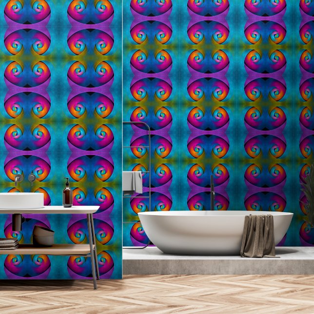 Modern Floral Abstract Art Pink Blue Pattern #17 Wallpaper (Bathroom)