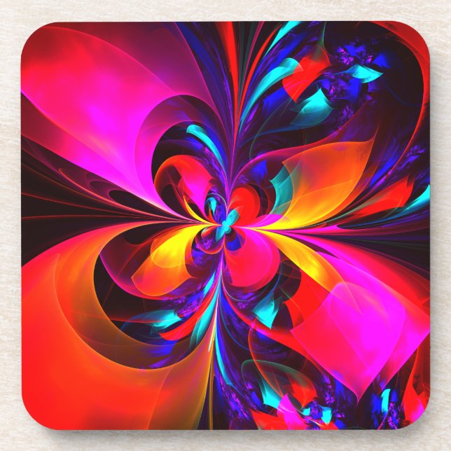 Modern Floral Abstract Art Red Blue Pattern #07 Beverage Coaster (Front)