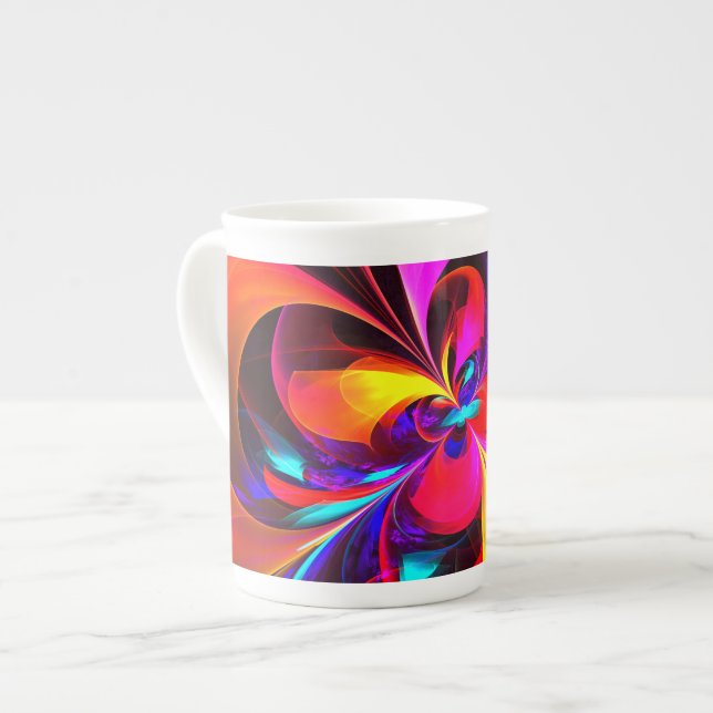 Modern Floral Abstract Art Red Blue Pattern #07 Bone China Mug (Front Left)