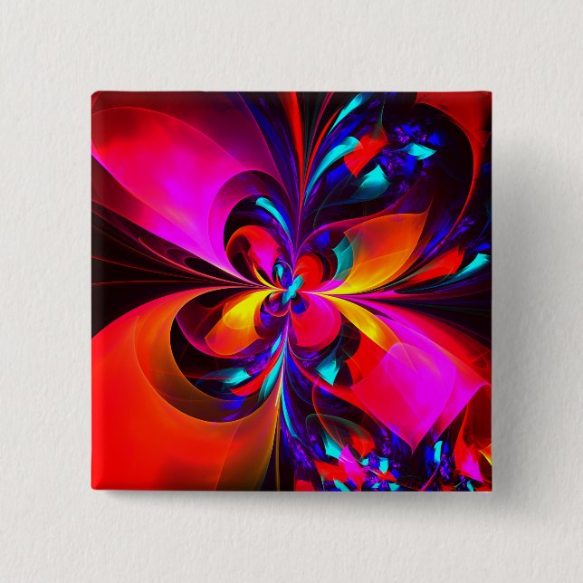 Modern Floral Abstract Art Red Blue Pattern #07 Button (Front)