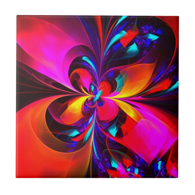Modern Floral Abstract Art Red Blue Pattern #07 Ceramic Tile (Front)