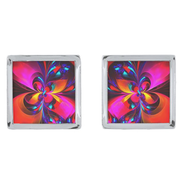 Modern Floral Abstract Art Red Blue Pattern #07 Cufflinks (Front)