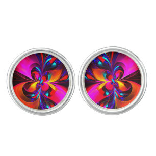 Modern Floral Abstract Art Red Blue Pattern #07 Cufflinks