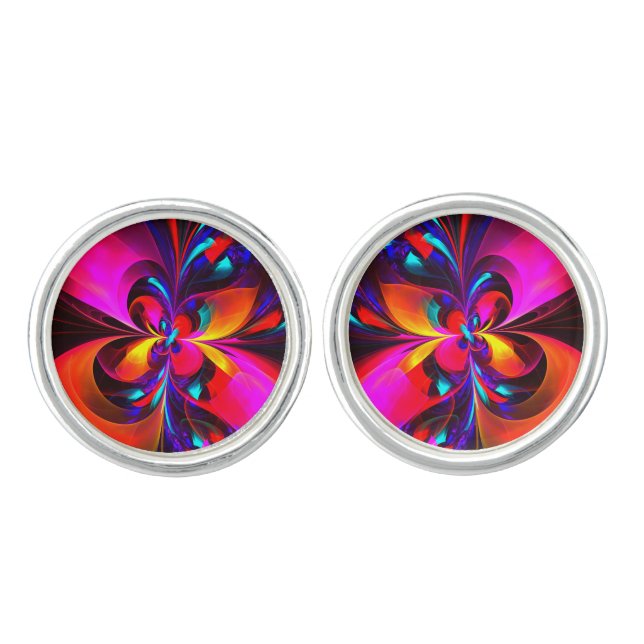 Modern Floral Abstract Art Red Blue Pattern #07 Cufflinks (Front)