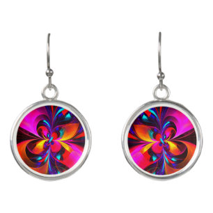 Modern Floral Abstract Art Red Blue Pattern #07 Earrings
