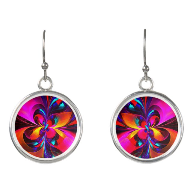 Modern Floral Abstract Art Red Blue Pattern #07 Earrings (Front)