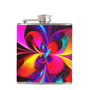 Modern Floral Abstract Art Red Blue Pattern #07 Flask