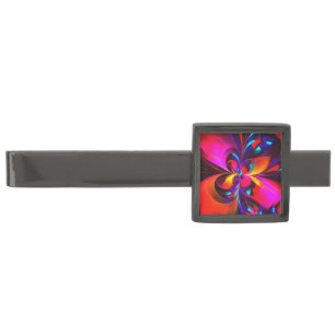 Modern Floral Abstract Art Red Blue Pattern #07 Gunmetal Finish Tie Bar