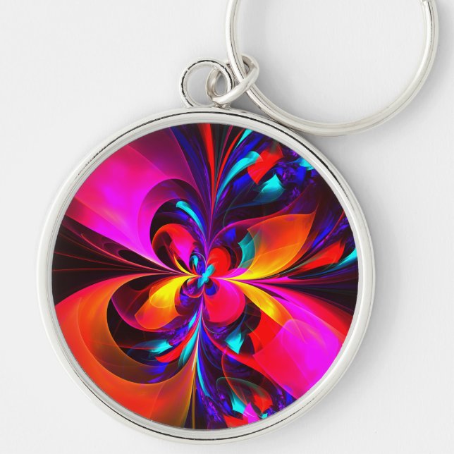 Modern Floral Abstract Art Red Blue Pattern #07 Keychain (Front)