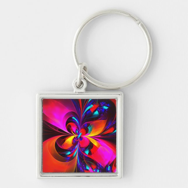 Modern Floral Abstract Art Red Blue Pattern #07 Keychain (Front)
