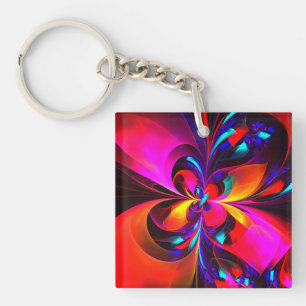 Modern Floral Abstract Art Red Blue Pattern #07 Keychain