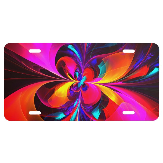 Modern Floral Abstract Art Red Blue Pattern #07 License Plate (Front)