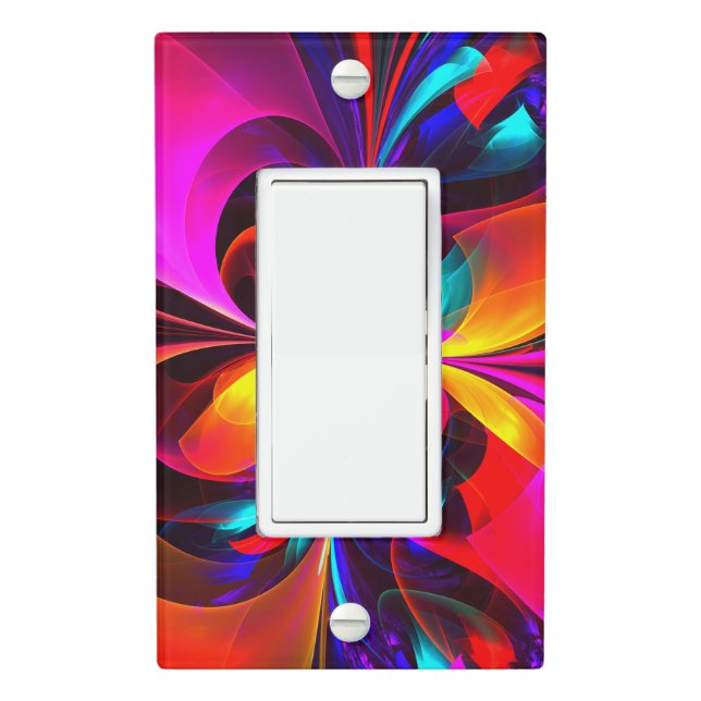 Modern Floral Abstract Art Red Blue Pattern #07 Light Switch Cover (In Situ)