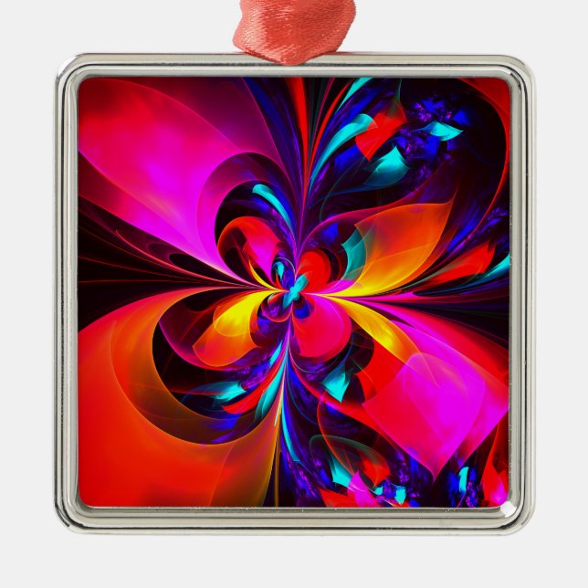 Modern Floral Abstract Art Red Blue Pattern #07 Metal Ornament (Front)
