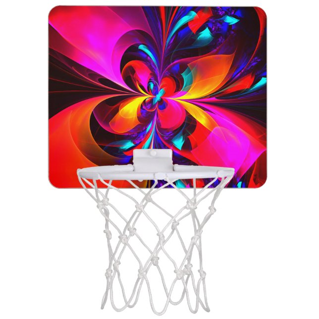Modern Floral Abstract Art Red Blue Pattern #07 Mini Basketball Hoop (Front)
