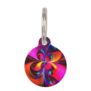 Modern Floral Abstract Art Red Blue Pattern #07 Pet ID Tag
