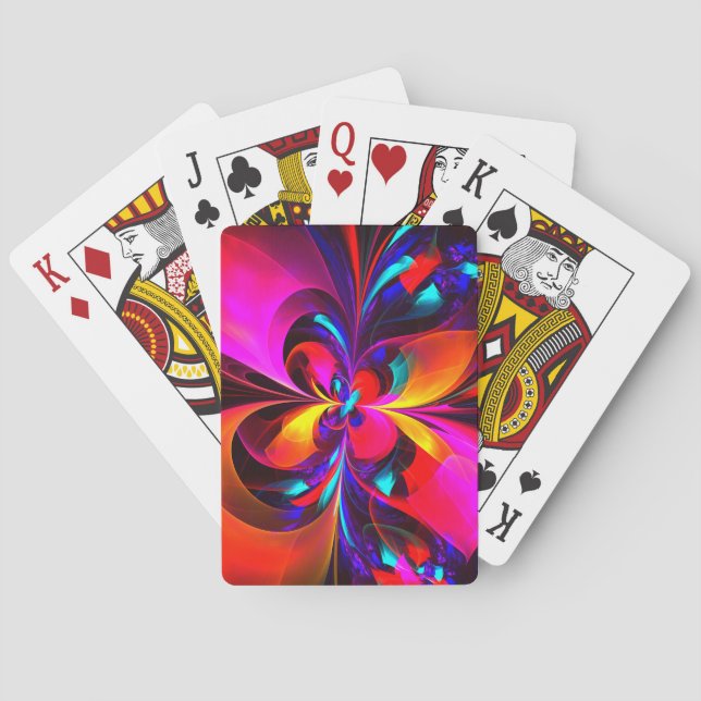 Modern Floral Abstract Art Red Blue Pattern #07 Poker Cards (Back)
