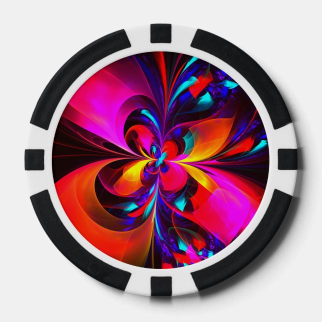 Modern Floral Abstract Art Red Blue Pattern #07 Poker Chips (Front)