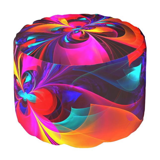 Modern Floral Abstract Art Red Blue Pattern #07 Pouf (Angled Front)