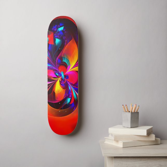 Modern Floral Abstract Art Red Blue Pattern #07 Skateboard (Wall Art)