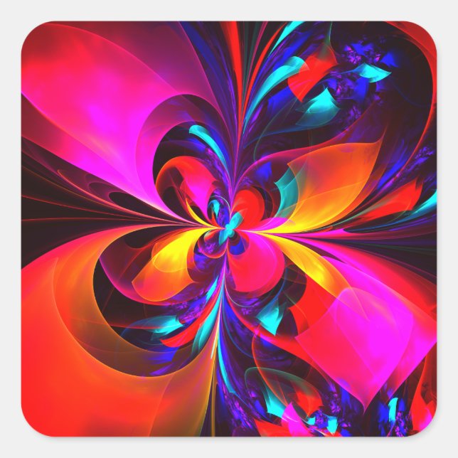Modern Floral Abstract Art Red Blue Pattern #07 Square Sticker (Front)