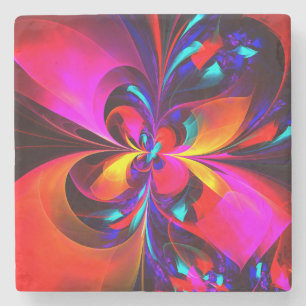 Modern Floral Abstract Art Red Blue Pattern #07 Stone Coaster