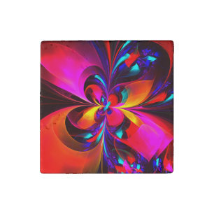 Modern Floral Abstract Art Red Blue Pattern #07 Stone Magnet