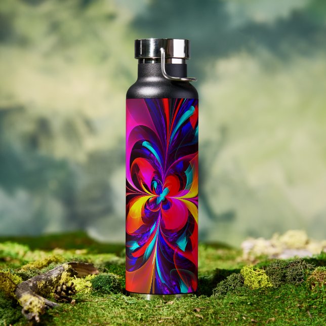 Modern Floral Abstract Art Red Blue Pattern #07 Water Bottle | Zazzle