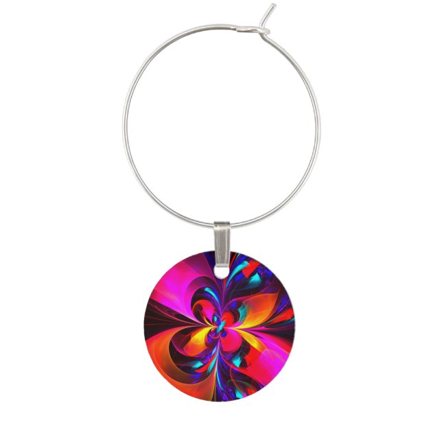 Modern Floral Abstract Art Red Blue Pattern #07 Wine Charm (Front)