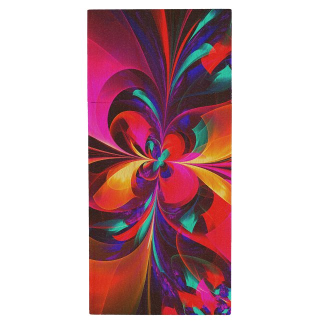 Modern Floral Abstract Art Red Blue Pattern #07 Wood Flash Drive (Front Vertical)