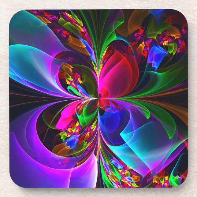 Modern Floral Abstract Art Red Blue Pattern #12 Beverage Coaster (Front)