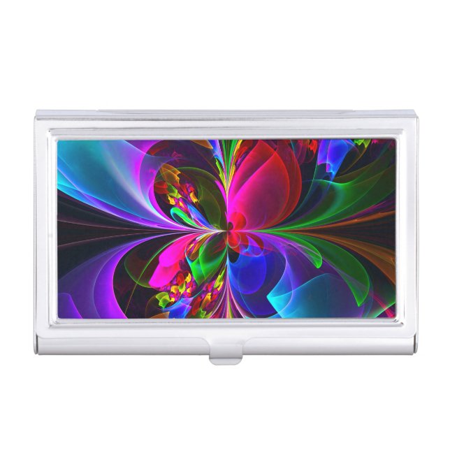 Modern Floral Abstract Art Red Blue Pattern #12 Business Card Case (Front)