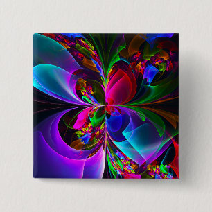 Modern Floral Abstract Art Red Blue Pattern #12 Button