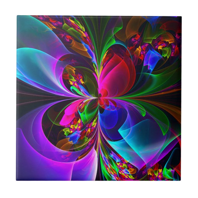 Modern Floral Abstract Art Red Blue Pattern #12 Ceramic Tile (Front)