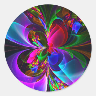 Modern Floral Abstract Art Red Blue Pattern #12 Classic Round Sticker