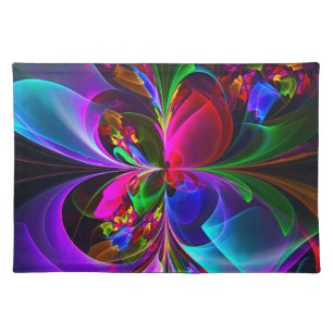 Modern Floral Abstract Art Red Blue Pattern #12 Cloth Placemat