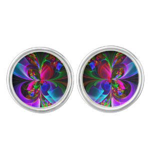 Modern Floral Abstract Art Red Blue Pattern #12 Cufflinks