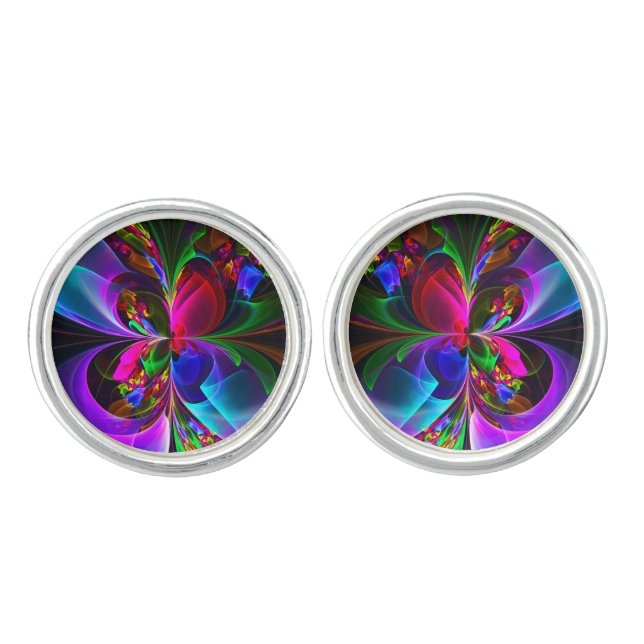 Modern Floral Abstract Art Red Blue Pattern #12 Cufflinks (Front)