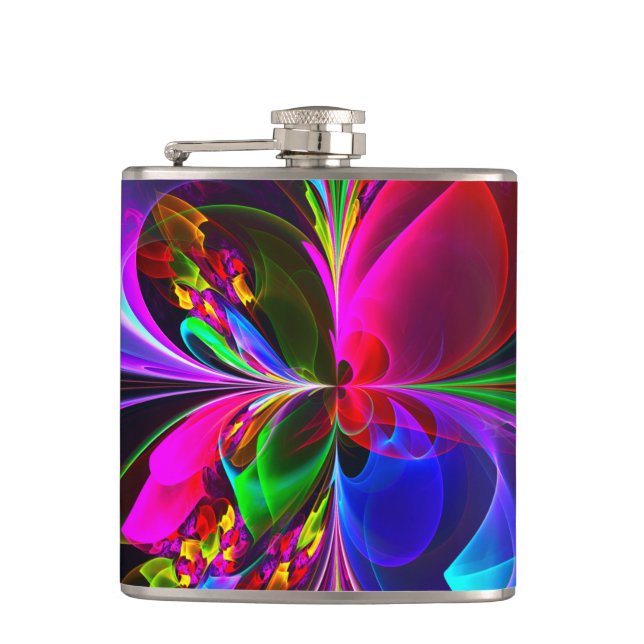 Modern Floral Abstract Art Red Blue Pattern #12 Flask (Front)